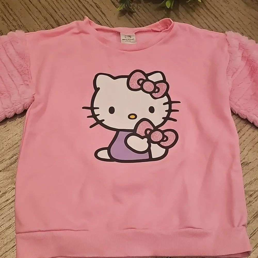 Hello Kitty Pink Sweatshirt with Fuzzy Sleeves Size 12
